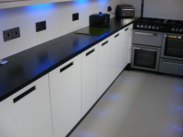 Black and White Kitchen with Tiled Floors
